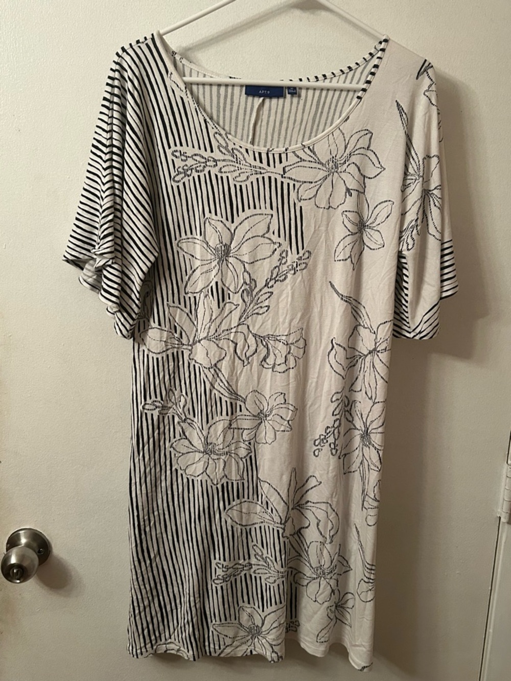 Apt. 9 Black & White Floral Striped Dress